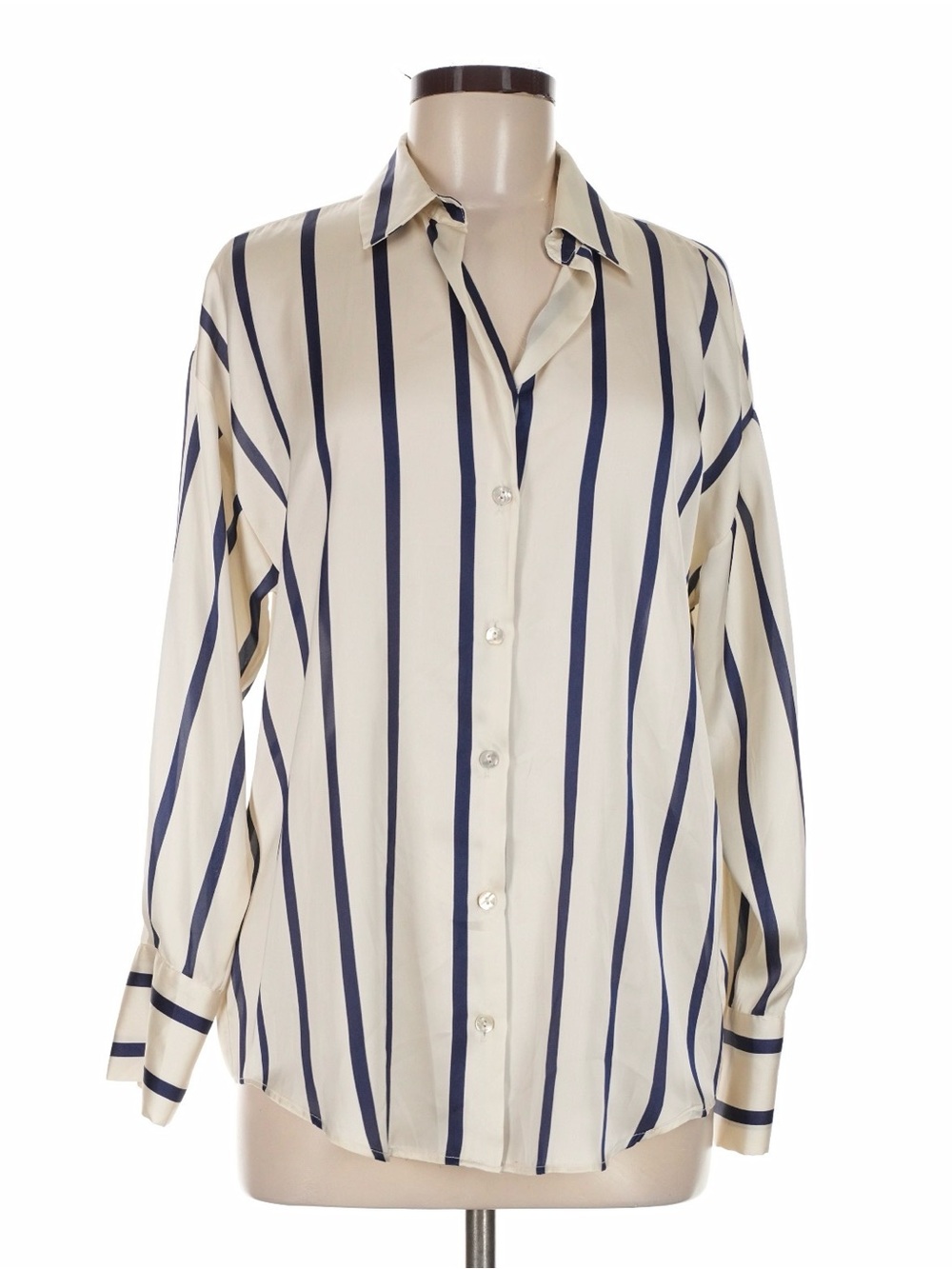 Zara Button Up | size M | Cream and Navy Stripes